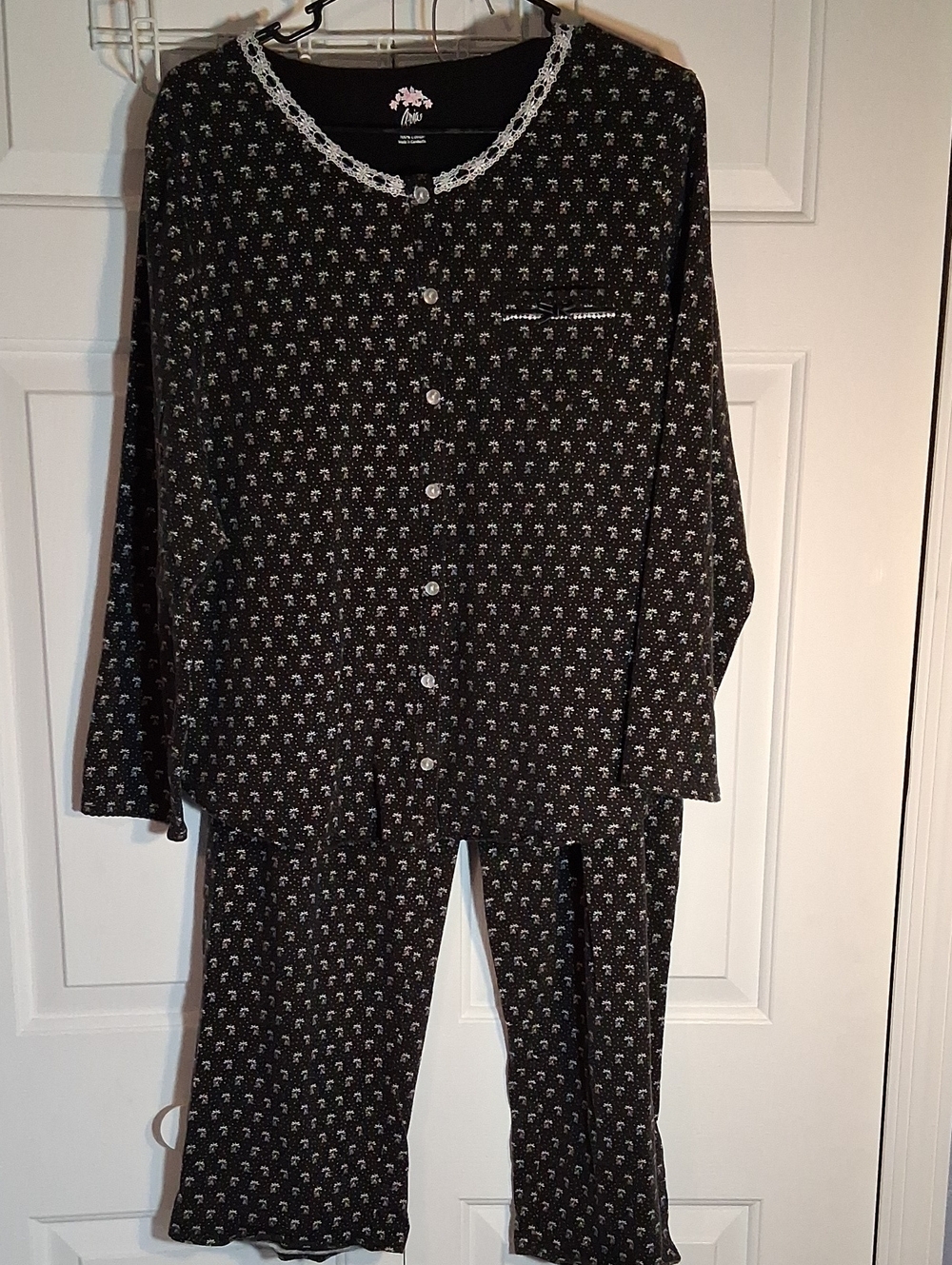 Aria Black & White Printed Button-Up Pajama Set 100% Cotton